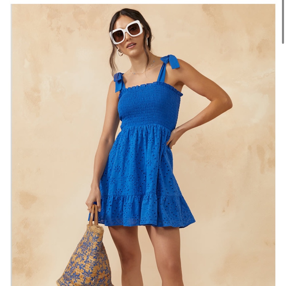 Blue Rain Eyelet Detail Dress